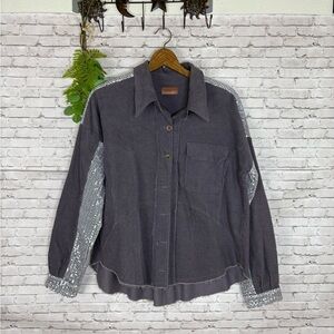 Umgee Gray Corduroy Sequin Swing Round Hem Jacket